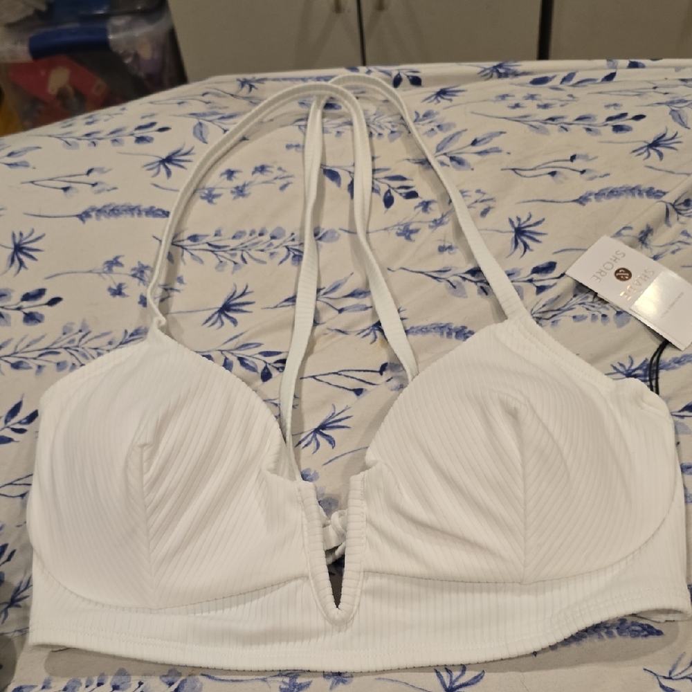 Shade & Shore White Ribbed V-Notch Bikini Top